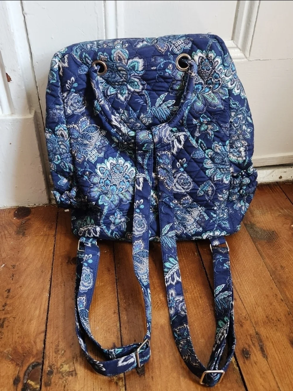 Waverly Navy Blue Floral Paisley Quilted Backpack